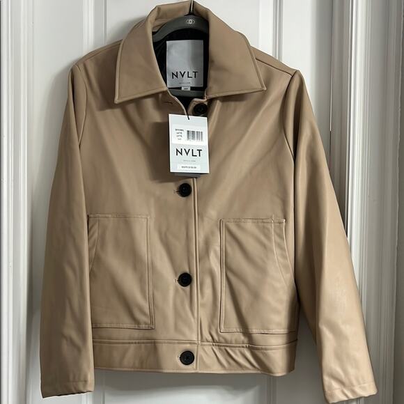 NVLT Tan Vegan Leather Jacket Cropped Classic | Size M - Picture 3 of 9